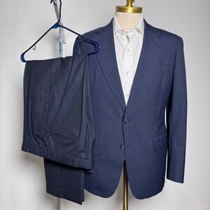 Kingsridge Custom Fabric Navy Pinstripe Wool Blend Suit Mens 40R 32W